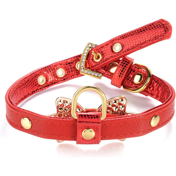 Шкіряне нашийник Lovpe з кільцем для маленьких собак/котів, регульований, розмір XS, рожевий (S, червоний)