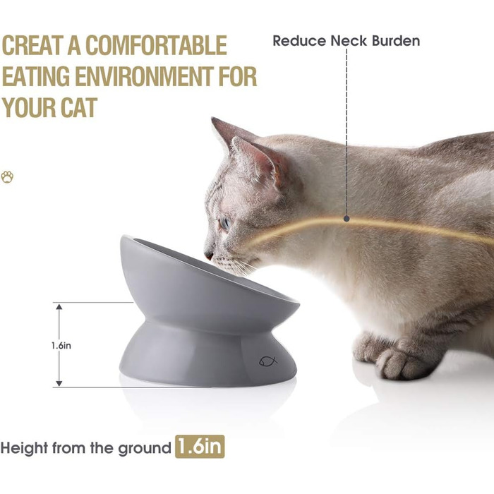 Керамічна годівниця для котів Sweejar з підняттям, 140 мл, запобігає заворотам, для води та корму
