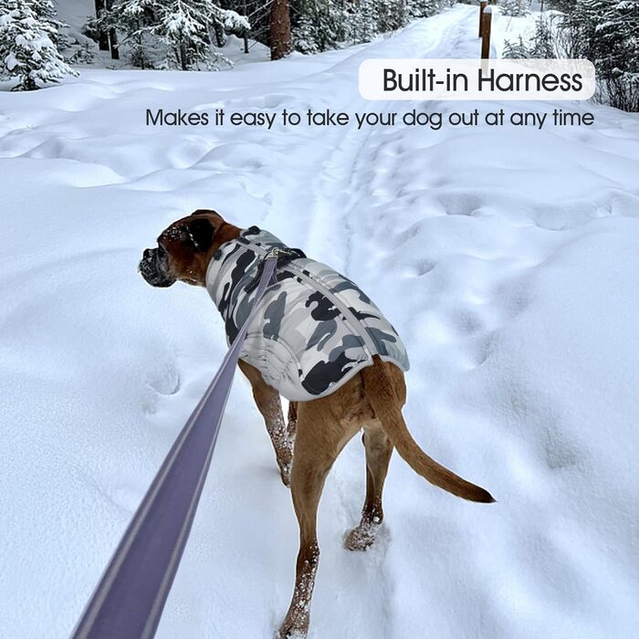 Зимова куртка для собак FUAMEY, теплий водонепроникний мантель для собак, жилет з інтегрованим кріпленням для шлейки, XXX-Large (обхват грудей 109 см), сірий, камуфляж