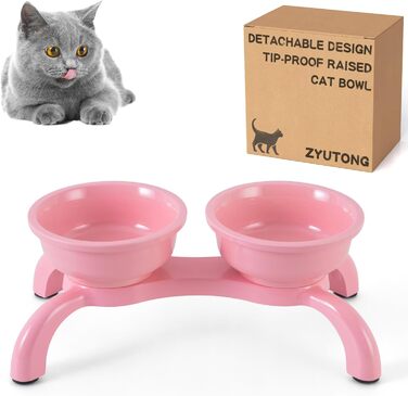Набір мисок для котів 2 шт. з підняттям - міцні, з широкою основою, нековзні, сумісні з посудомийною машиною, зручні для вусів (Рожевий, Double)