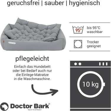 Ортопедичне ліжко для собак Doctor Bark - великі породи, XXL (110x100 см), світло-сірий колір, знімний кошик, прання до 95°C