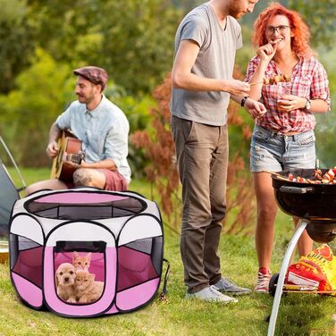 Клітка-загон для цуценят та дрібних тварин 74x74x43 см, рожева