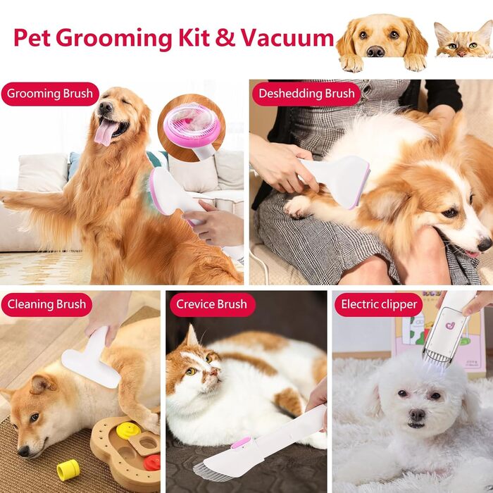 Набір для догляду за собаками Garvee: пилосос для видалення шерсті, 13.4 кПа, 2 л, 5 насадок