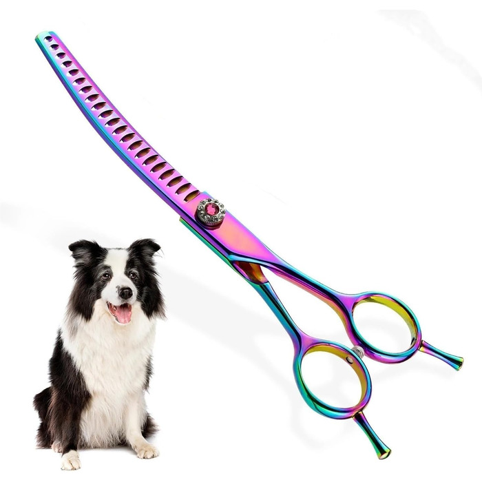 Професійна витончена ножиці для грумінгу собак та котів, 17.5 см, японська сталь, зменшення густоти на 65%, фіолетовий колір