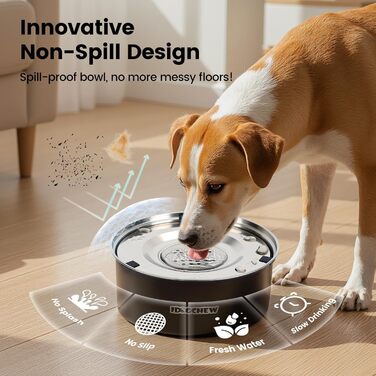 Миска для собак IDOGCHEW 3L з нержавіючої сталі, проти проливання, з антиковзним дном, чорна