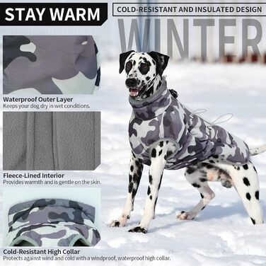 Водонепроникний теплий зимовий одяг для собак - куртка з отвором для шлейки, з відбиваючими смугами, для малих, середніх та великих собак, колір: сірий камуфляж, розмір: S