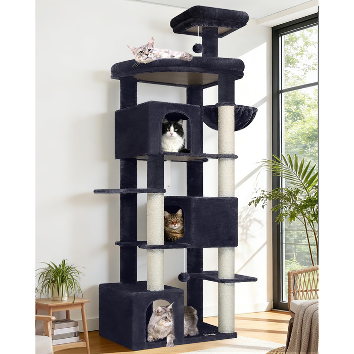 Комплекс для котів Globlazer XXL (203 см) для 4-6 великих котів, сірий. Будиночок, платформа, іграшки