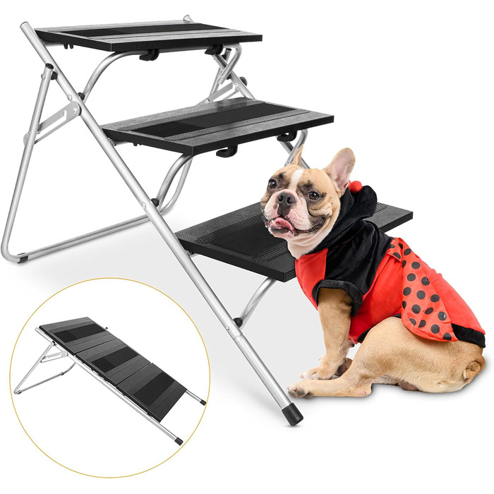 Сходинка для собак JOEJOY Cabrio 2-в-1: драбина та пандус, 3 сходинки, для малих собак та котів, для ліжка, авто, дивану