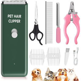 Професійний набір для догляду за шерстю домашніх тварин Cussity, водонепроникний, перезаряджається, для цуценят, кроликів, котів, зелений