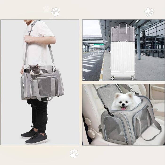 Транспортна сумка для кота та собаки, 7 кг, складана переноска середнього розміру, 45x30x30 см, сіра