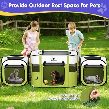 Pawaboo Зручний переносна клітка для тварин, розкладний вольєр для собак та котів з водонепроникного оксфорду, з сумкою для перенесення та мискою, для цуценят, котів, кроликів, для використання в приміщенні та на вулиці, зелений, 80x60x55 см (3-в-1 вольєр