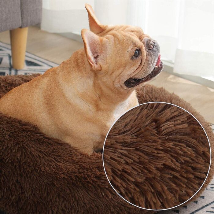 М'яке ліжко для собак та котів, софа, кругла, плюшеве, водонепроникне, 50 см, коричневе