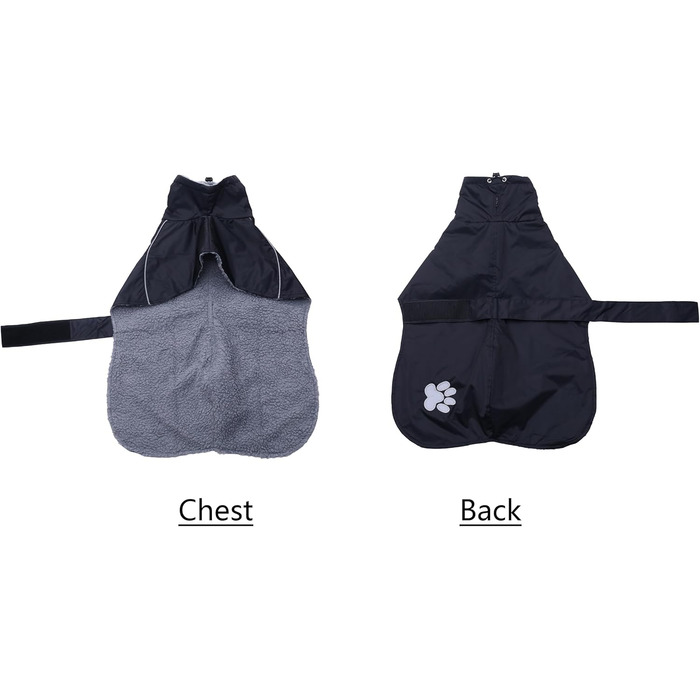 Дощовик для породистих собак Віндхаунд, теплий, чорний, XL/XXL (довжина спини 66-74 см)