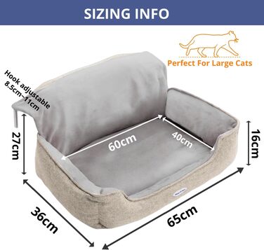 Ліжко для котів Happi N Pets з підігрівом, бежеве, 65x36x27 см - затишна лежанка з плюшевим чохлом для великих котів