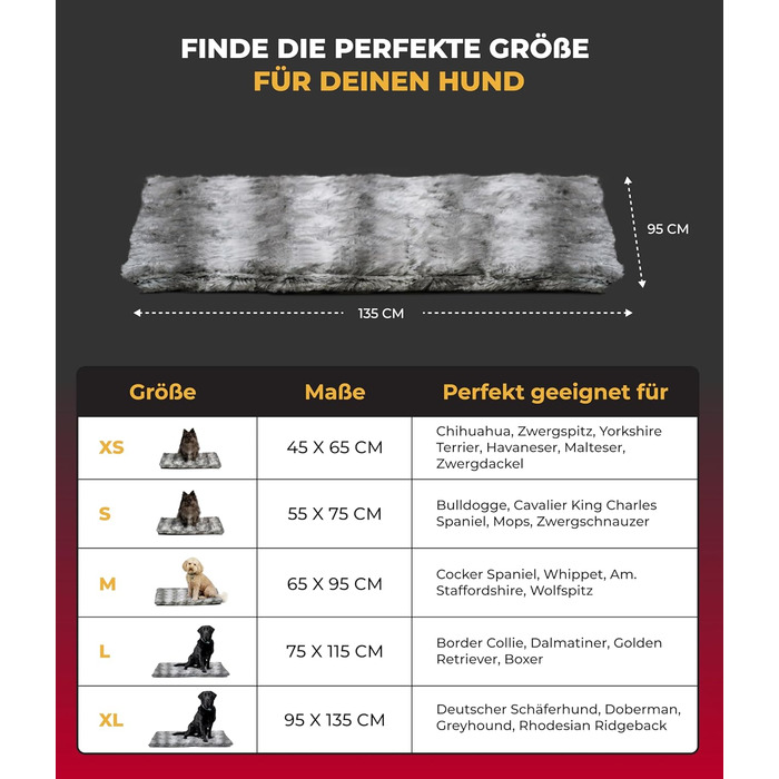 Килимок для собак HS-Hundebett® з підкладкою та антиковзаючою основою XS (45x65 см) – М'який та пральний – Зручна лежанка для собак – Виготовлено в Німеччині