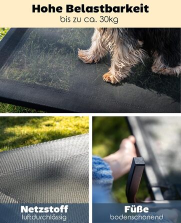 Лежанка для собак Lionto Outdoor, 75x47 см, піднята, з металевим каркасом, чорна, знімний дихаючий чохол