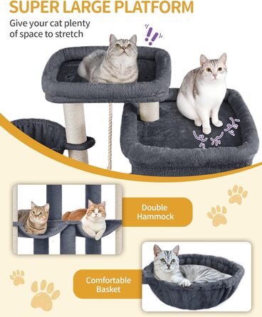 Декілька рівнева кігтеточка для котів Hzuaneri MS20018LG, 200 см, XXL, 10 стовпчиків, 2 печери, 2 гамаки, велика платформа, щітка для котів, кошик, для мейн-кунів та великих котів