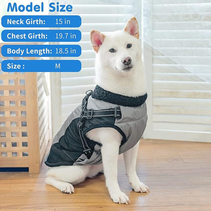 Зимовий теплий одяг для собак: чорний зимовий теплий одяг для собак середніх та великих порід, чорний колір, розмір L