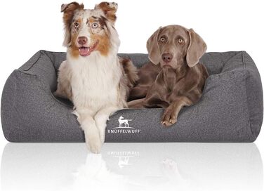 Ортопедичне водонепроникне собаче ліжко Knuffelwuff Malou з велюру, ручної роботи, XXL 120 x 85 см, сірий колір. Знімний, пральний чохол. Підходить для великих, середніх та маленьких собак. Розміри: 120 x 85 x 25 см