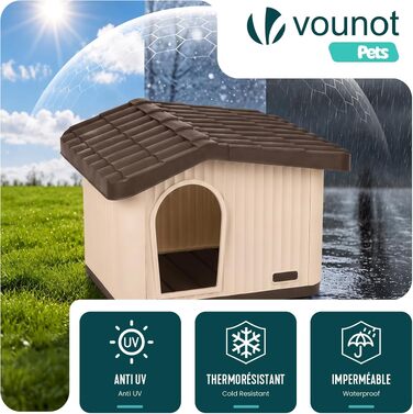 Будник для котів та собак VOUNOT всесезонний (Indoor/Outdoor), водонепроникний будинок для домашніх тварин з вентиляцією та похилим дахом, бежевий, 75 x 63 x 51 см