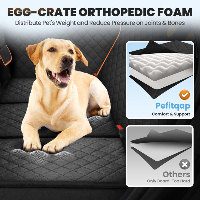 Водонепроникний захист для автосидіння для собак з піною-ефект-ящиками та жорсткою основою, подовжувач заднього сидіння для собак з покращеним захистом дверей, лежанка для собак для подорожей, кемпінгу, підходить для