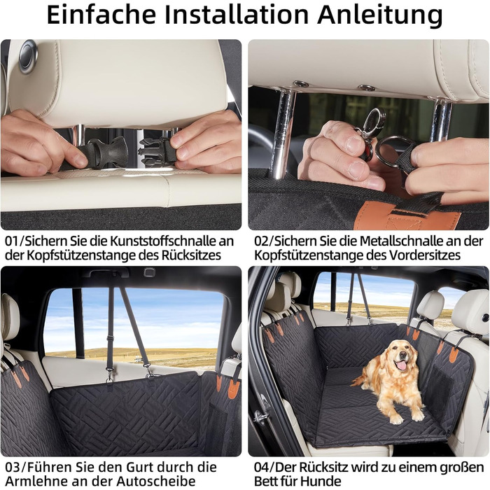 Задній сидіння для собак, жорсткий піддон (132x63,5 см), вантажопідйомність 40 кг, неслизька тканина Oxford для SUV/Kombi/Pick-up (Чорний)