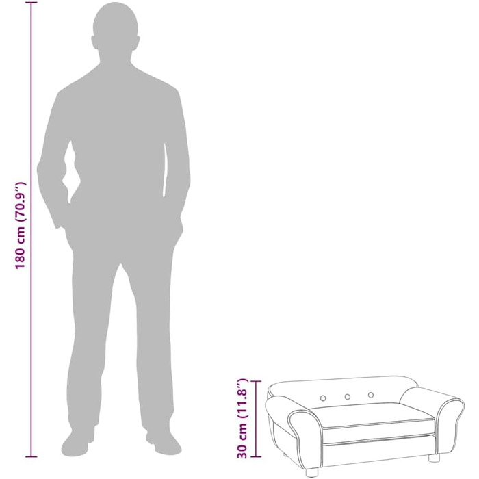 Софа для собак VidaXL Бордовий колір, 72x45x30 см, плюшеве ліжко для собак та котів