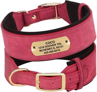 Нашийник для собак середніх та великих порід PET ARTIST з міцної PU шкіри, з гравіюванням, металева застібка, L (M: Neck 33-41см, Width 3см), червоний