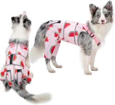 Комбінезон для собак після операції, дихаючий, для передніх та задніх лап, рожевий. Підходить для собак маленьких, середніх та великих порід. Розміри: XS (27-32 см), M (38-46 см).