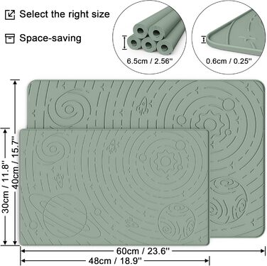 Підкладка під миску для собак та котів OHMO, 60x40 см, силіконова, нековзна, водовідштовхувальна, зелена
