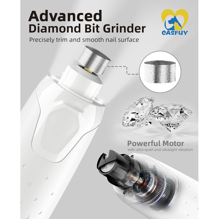 Електричний точило для кігтів собак та котів Casfuy з 6 режимами та LED-підсвіткою (45 dB)