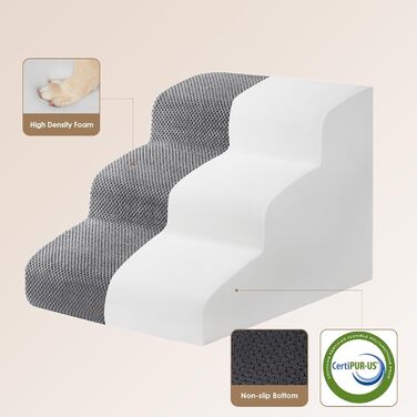 Сходинки для собак EHEYCIGA: компактні, 40 см, для маленьких собак, сірі. 3 сходинки, антиковзаюче покриття, миючий чохол. Розміри: 40 x 57 x 40 см