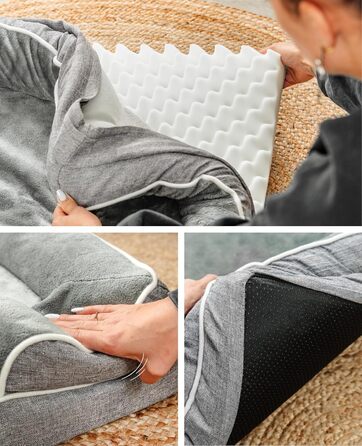 Ортопедичне ліжко для собак Lionto з піднятим бортиком, 89x63x17 см, міцне собаче ліжко з м'яким фланелевим наповнювачем, знімний та пральний чохол, неслизьке, для маленьких та великих собак та котів, сіре (з іменним нанесенням)