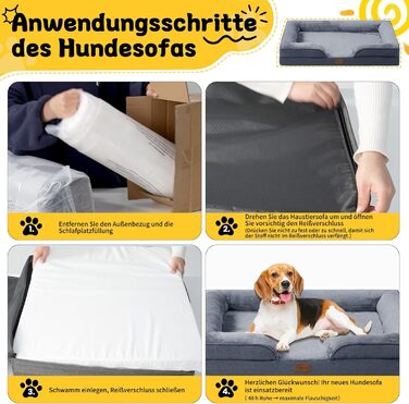 Ортопедичне ліжко для собак середніх та великих порід 109x84x21 см, високощільна піна з високим пружним ефектом, знімний водонепроникний чохол, зручне та антиковзаюче, темно-сірий колір