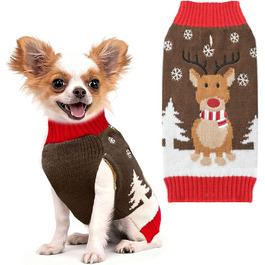 Стильний святковий светр для собак: теплий, м'який, з рентієром, для маленьких собак, коричневий, для осені та зими