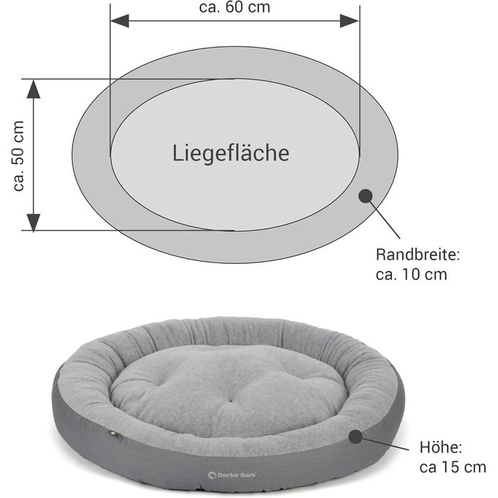 Кругле м'яке ліжко для собак середніх порід GreenLabel, Königsblau (блакитний) - ліжко-гніздо з ворсистим наповнювачем, знімний чохол Fleece/Baumwolle, розмір M (60x50 см)