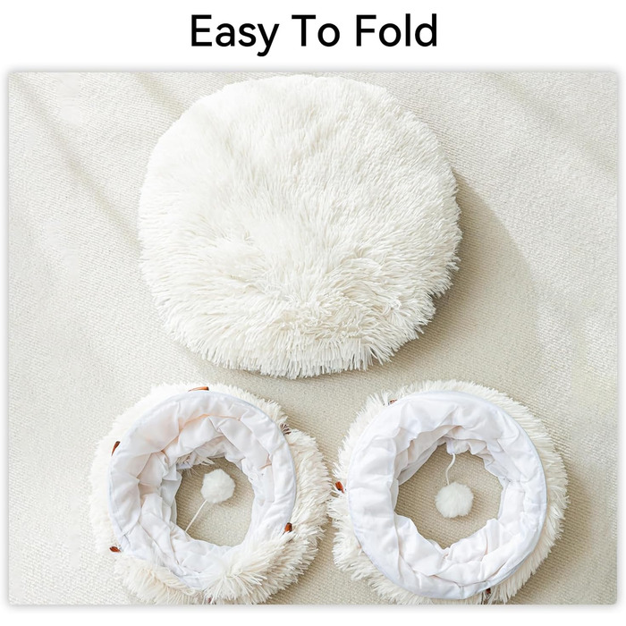 Тунель-лежанка для котів HIPIPET з плюшу, білий/«Оксамитовий сад» - іграшка для дому