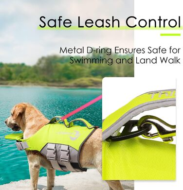 Спасальний жилет для собак ThinkPet, зелений, розмір M, регульований, з відбиваючими елементами