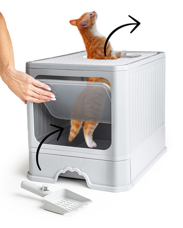 Закритий лоток-туалет для котів Be-Active.pl сірий, з висувною шухлядою та лопаткою