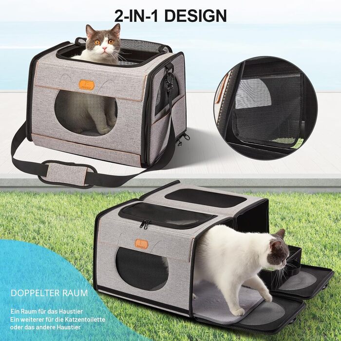 Переноска для котів Katzenbox велика, складна, для подорожей - 2-в-1 з лотком та м'яким кагатом