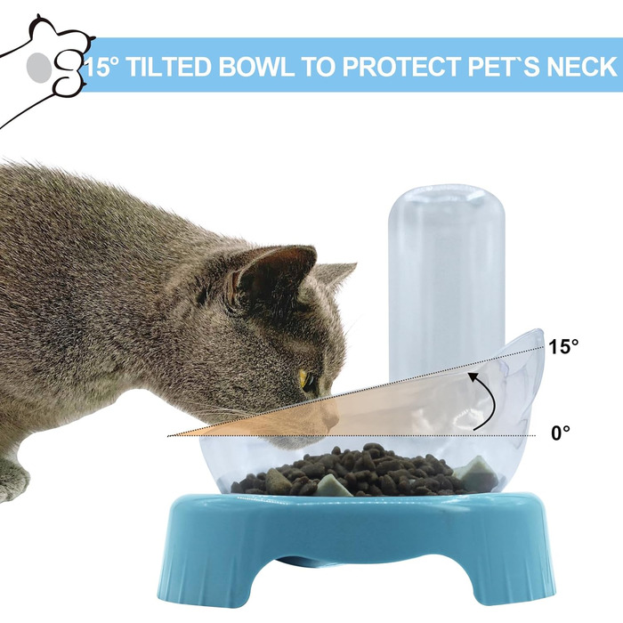 Набір мисок для котів та собак 2-в-1 з диспенсером води, антиковзаючою підкладкою та лопаткою (блакитний)