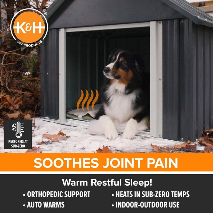 K&H Pet Products Лектро-Софт ортопедичне підігрівне ліжко для великих собак або кількох котів, безпечне, водонепроникне, м'яке, гнучке, знімний чохол, розмір L 91,4 см
