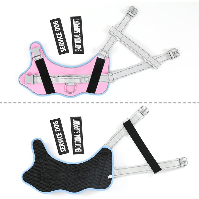 Пояс для собак Voopet для емоційної підтримки, професійний сервіс, жилет-пояс для собак маленьких, середніх та великих порід, світловідбиваючий, дихаючий та регульований, запобігає тягненню/нудоті, ESA (X-Small (Упаковка з 1), Синій_Рожевий)