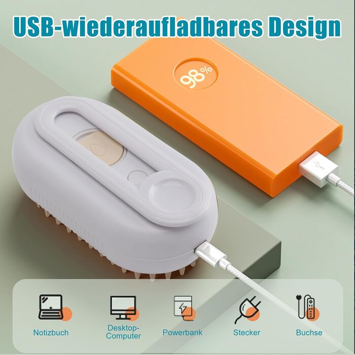 Парова щітка для котів та собак, 2 шт. з розпилювачем, для короткої та довгої шерсті, видалення шерсті, догляд (біла)