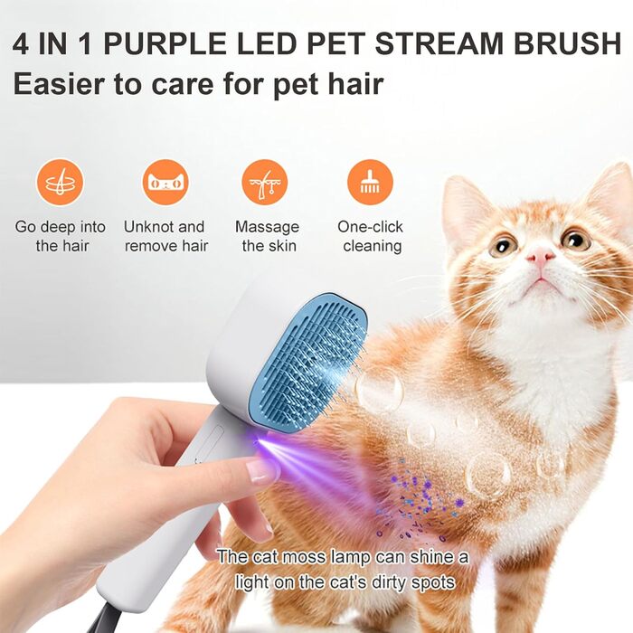 Парфумерна щітка для котів 4 в 1, синього кольору: догляд за шерстю котів та собак, самоочищення, антистатична