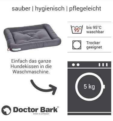 Ортопедичне ліжко для собак Doctor Bark, 75x65 см, сірий колір, миється при 95°C, гігієнічне, міцне та зручне