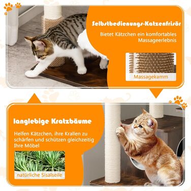Кліматичний комплекс для котів GOPLUS Katzenbaum 175см, 6 платформ, будиночок з дерева, когтеточка, ігровий комплекс, меблі для котів (Коричневий)