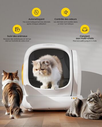 Автоматичний котячий туалет UBPet C20, 75 л, з додатком, Wi-Fi, для кількох котів, герметичний, антизапах, підвищена безпека