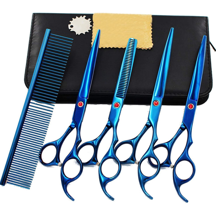 Професійний набір ножиць для грумінгу собак та котів, нержавіюча сталь, прямі, розріджуючі та вигнуті ножиці, гребінець, етиуль