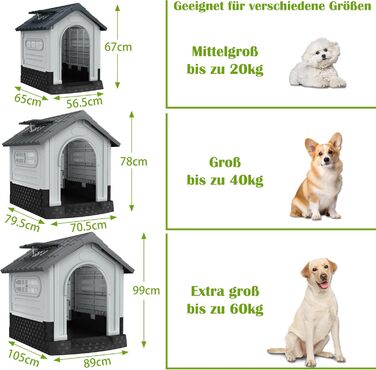 NAIZY Будинок для собак з дахом-люком, 80x71 см, PP, для внутрішнього та зовнішнього використання, зимостійкий, вентильований, XL
